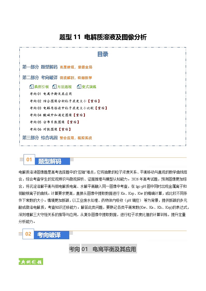 题型11 电解质溶液及图像分析（全国通用）（原卷版）第1页