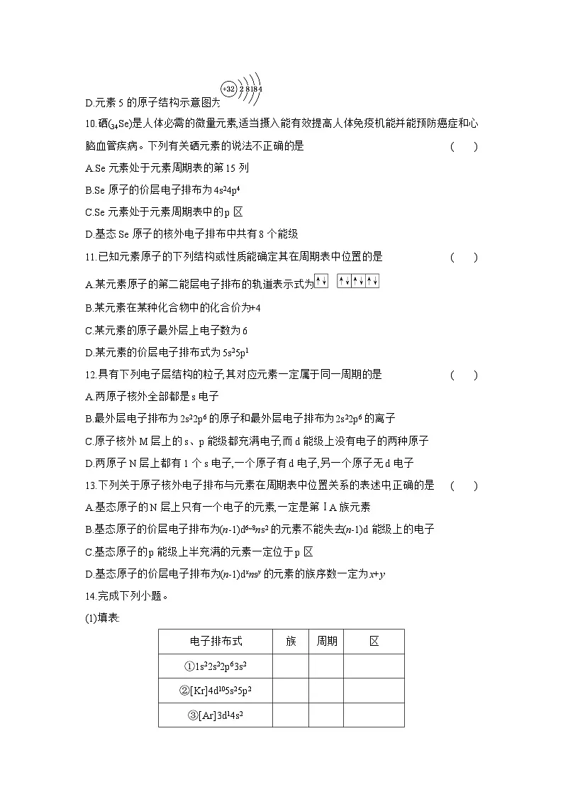 高二化学（人教版选择性必修二）试题课时跟踪检测1.2.1原子结构与元素周期表（Word版附解析）第3页