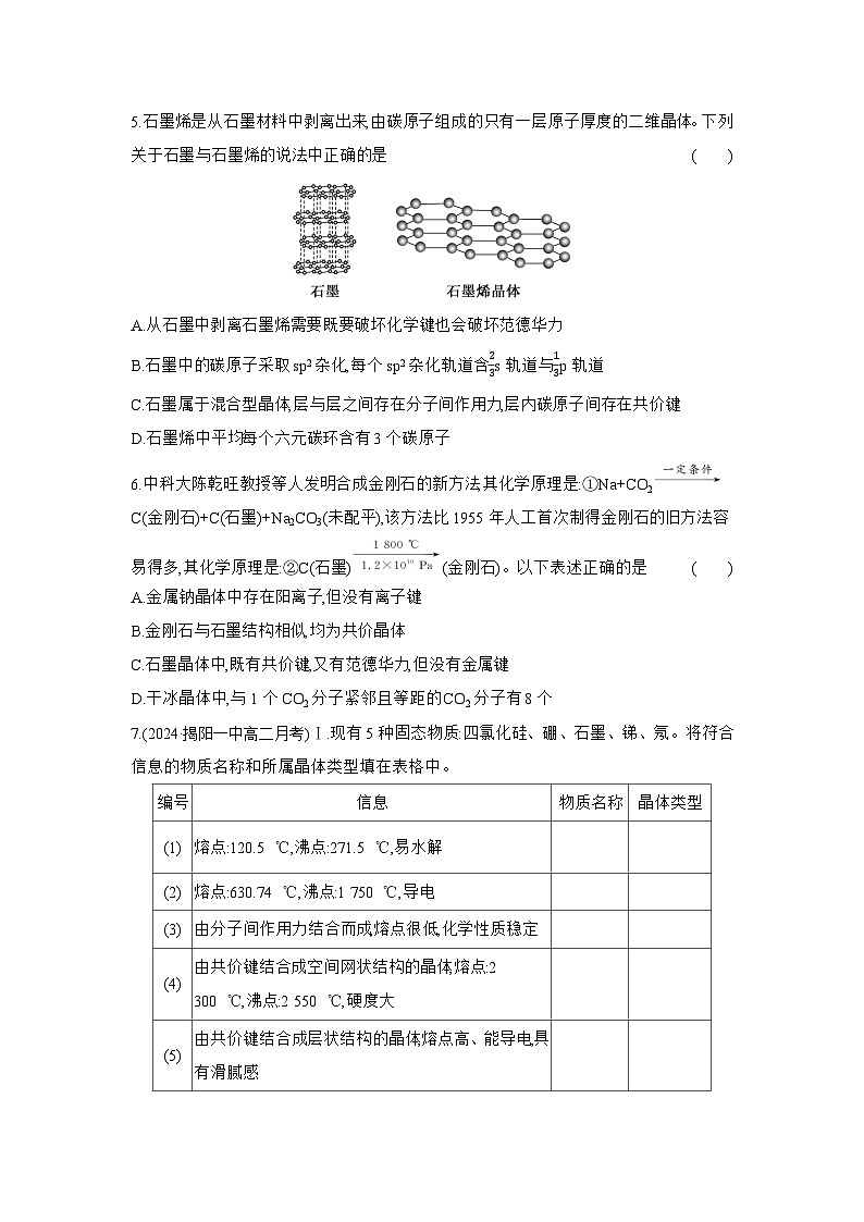 高二化学（人教版选择性必修二）试题课时跟踪检测3.3.2四类典型晶体比较过渡晶体与混合型晶体（Word版附解析）第2页