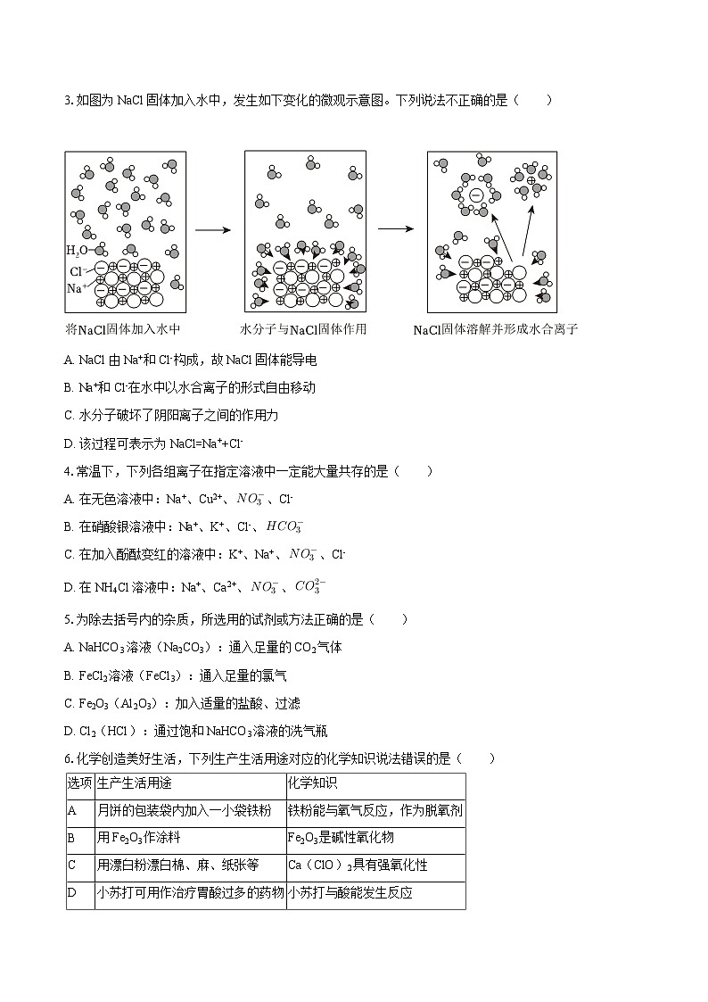 2024-2025学年甘肃省酒泉市高一（上）期末化学试卷-自定义类型第2页