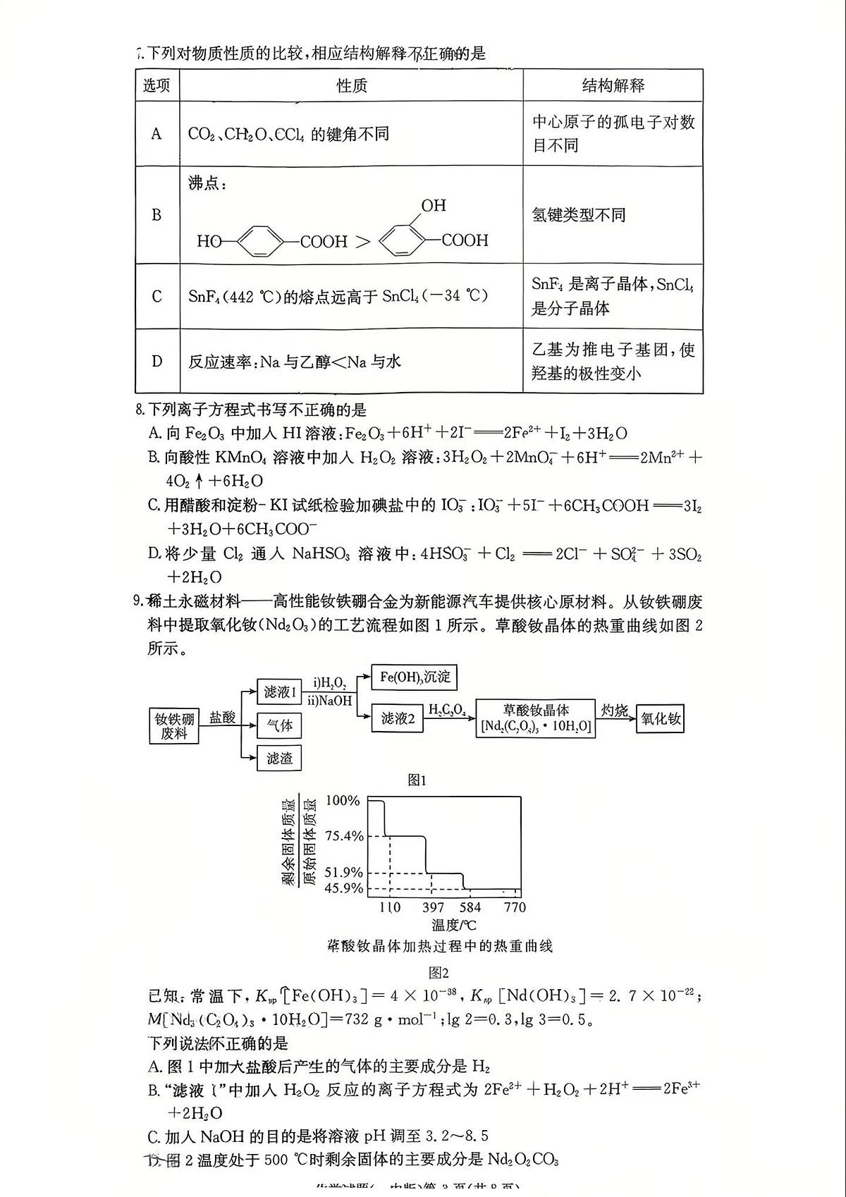 长沙市一中2026届高三月考试卷（五）化学第3页
