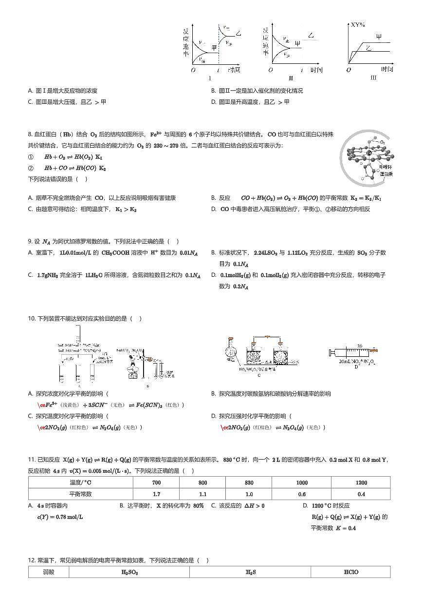 2025~2026学年10月四川成都金牛区成都七中八一学校高二上学期月考化学试卷（有答案解析）第2页