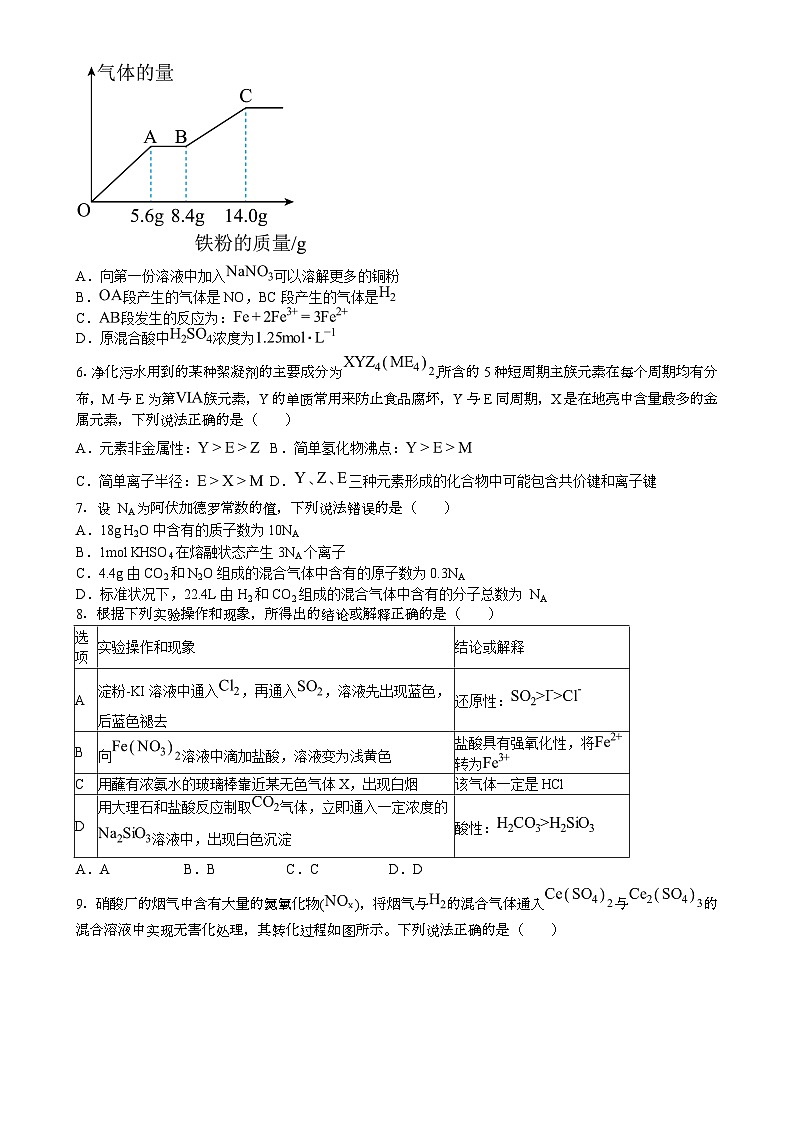 福建省莆田市第四中学高一下学期期中考试化学试卷-A4第2页