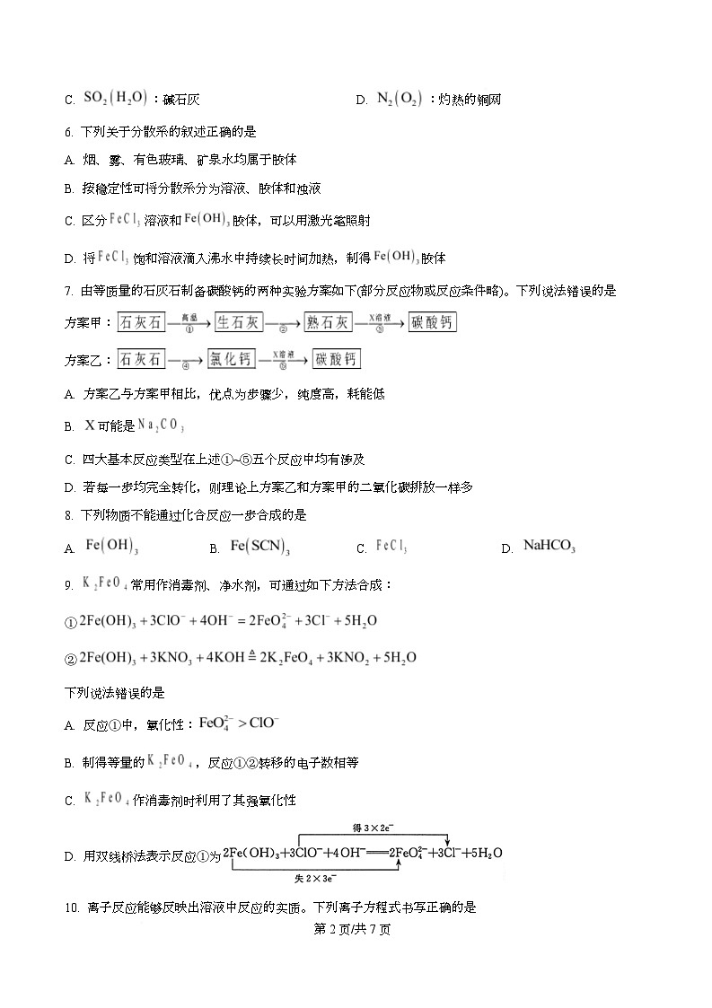 浙江省台州市六校联盟2025-2026学年高一上学期11月期中化学试题（原卷版）第2页