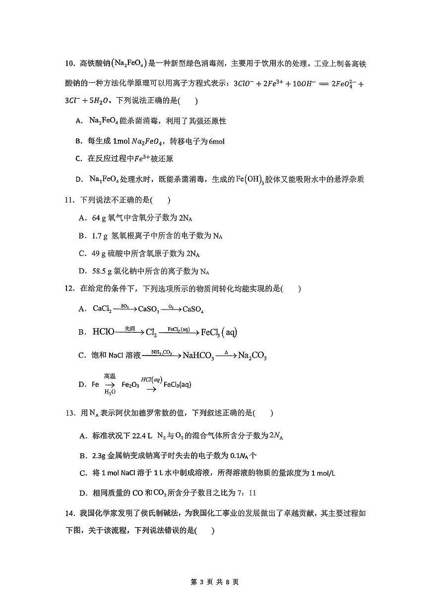 广东省惠州市实验中学2025-2026学年高一上学期1月月考化学试题第3页
