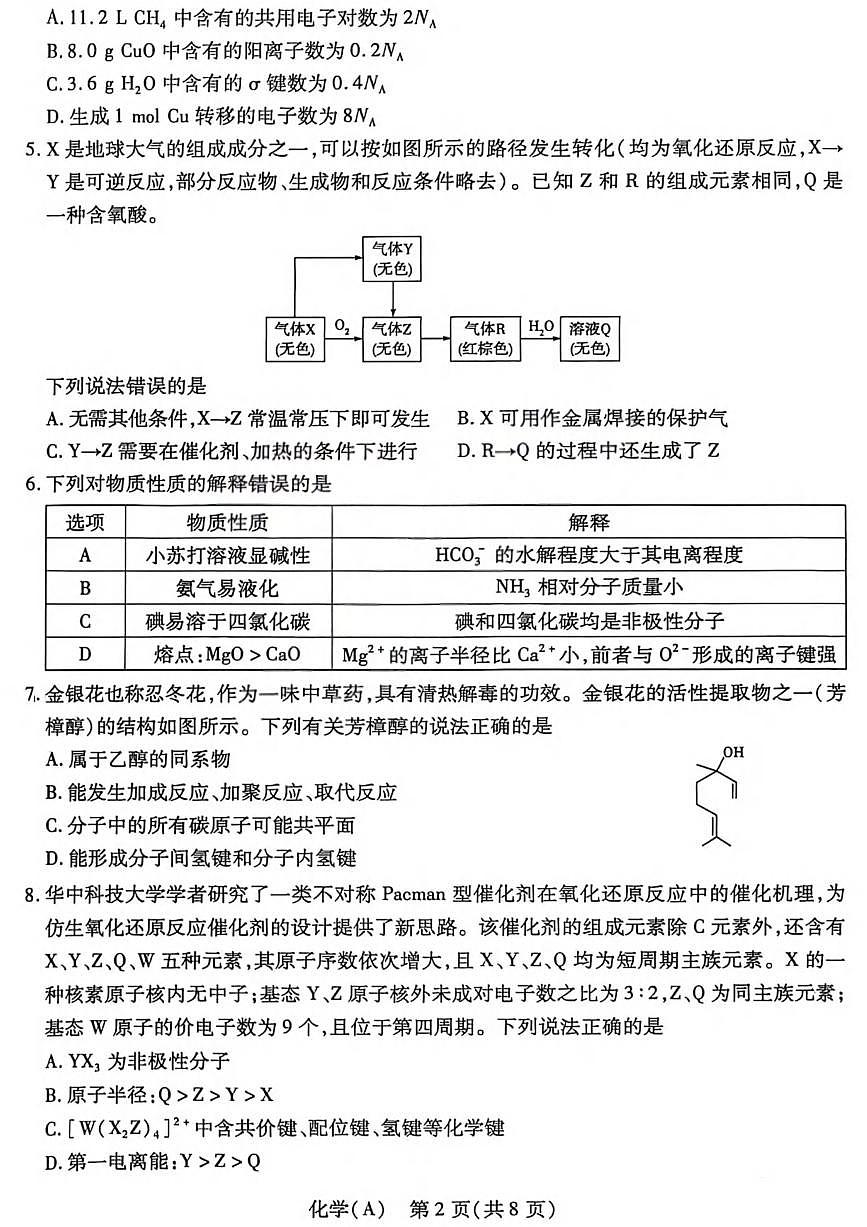 化学丨山西省四省联考2026届高三上学期1月考试试卷及答案第2页