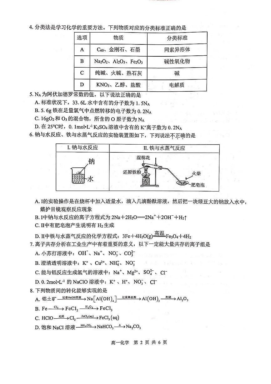 广西贵百河2025-2026学年高一上学期12月新高考月考测试化学试卷（PDF版附解析）第2页