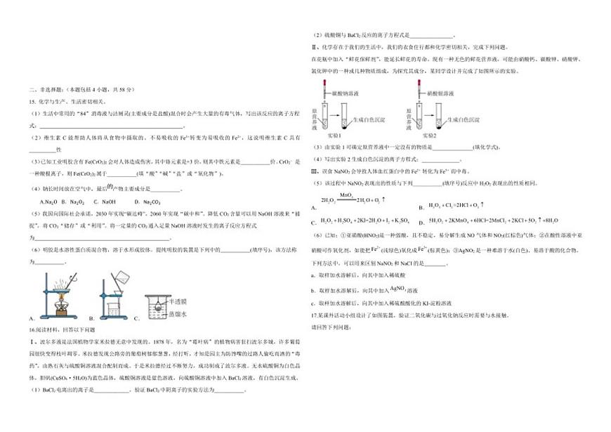2025-2026学年江西省南昌市外国语学校高一上学期期中考试化学试卷（有答案）第3页