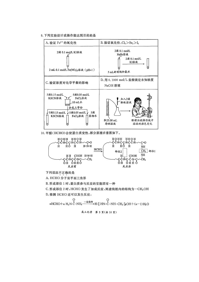 北京市东城区2025-2026学年高三上学期期末考试 化学 含答案第3页