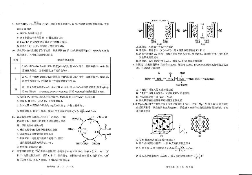 四川省广安市2026届高三上学期第一次模拟考试 化学试题（月考）第2页