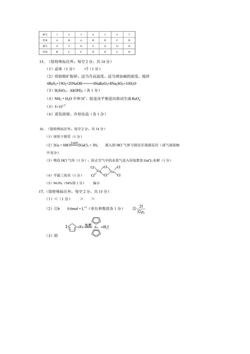 重庆八中2026届高三上学期一模化学答案第1页