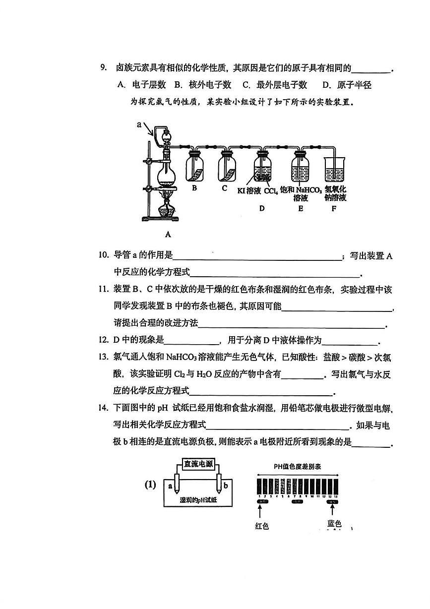 上海市育才中学2025-2026学年高一上学期期末考试 化学试题第3页