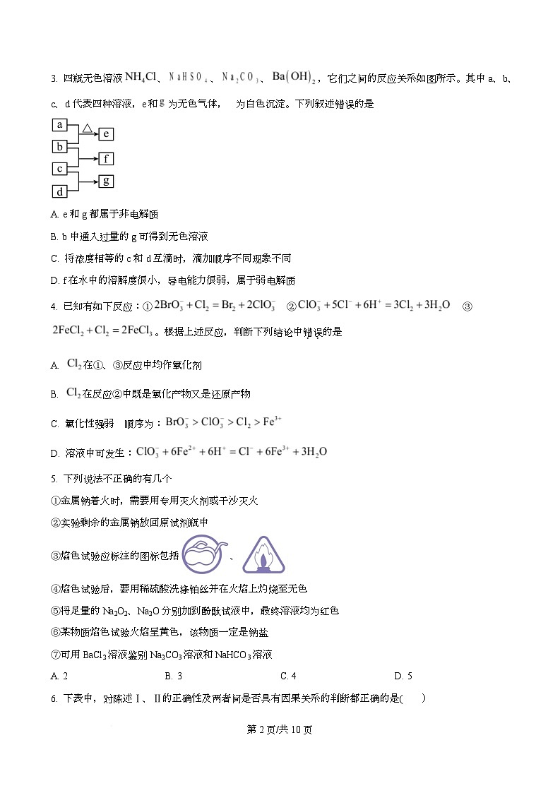 重庆市长寿中学校2025-2026学年高一上学期12月月考 化学试题  Word版无答案第2页