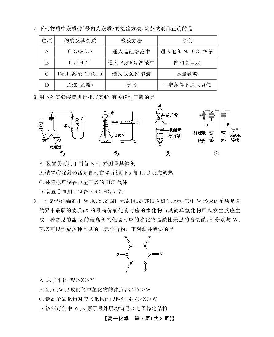 安徽省鼎尖名校2024-2025学年高一下学期5月联考试题化学试卷D卷(SY)（无答案）第3页