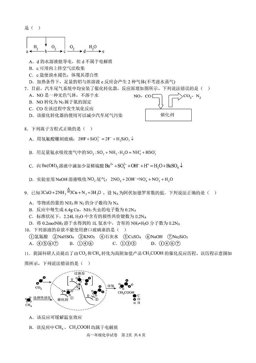 安徽省合肥市普通高中六校联盟2024-2025学年高一下学期4月期中考试化学试卷（无答案）第2页