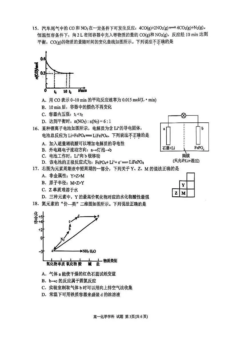 浙江省G5联盟2024-2025学年高一下学期期中考试化学试题（无答案）第3页