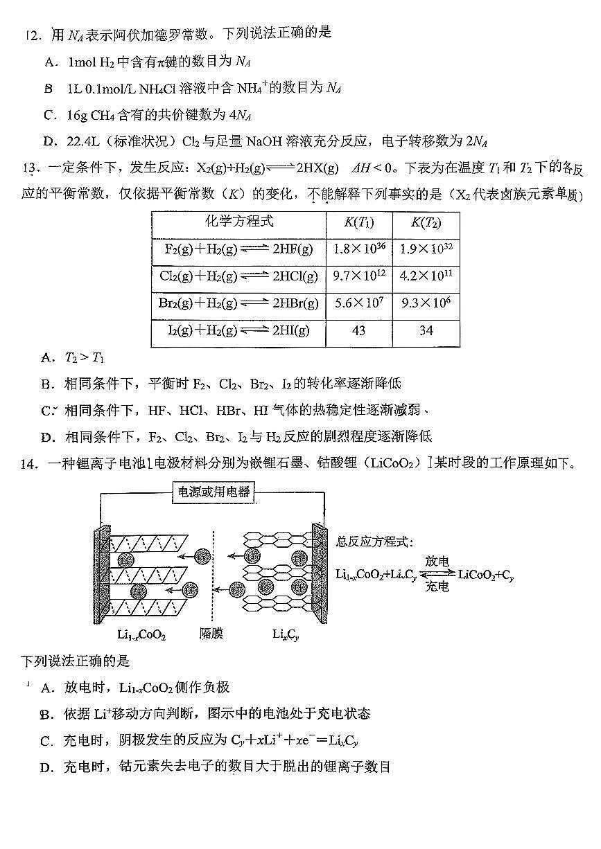 2026北京一零一中高二（上）期末化学试卷第3页