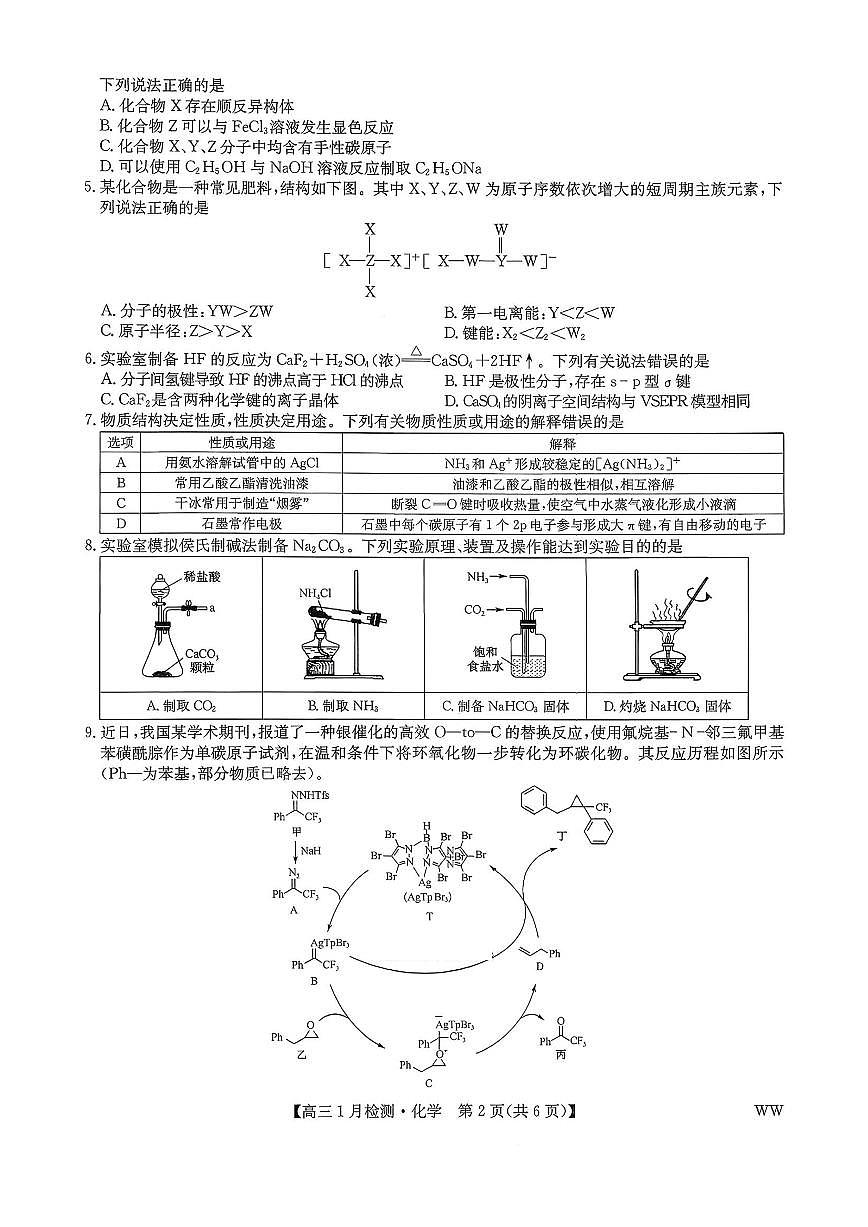 2026届九师联盟高三1月质检化学试题（1.19-1.20）第2页