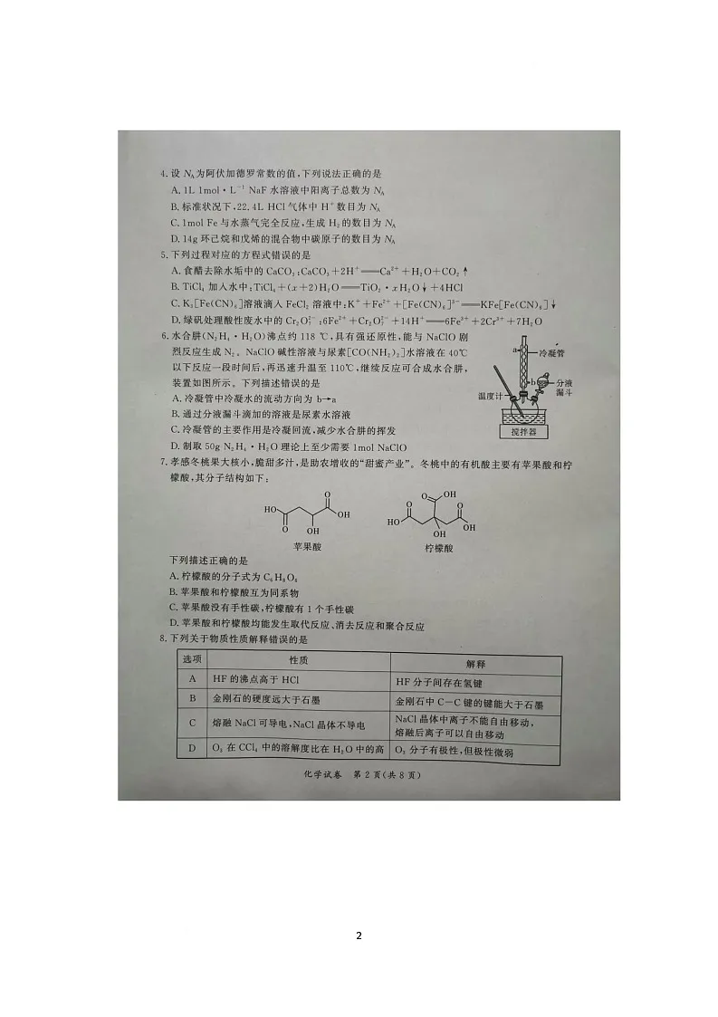 湖北孝感教科研楚天协作体2026届高三上学期一模化学试题第2页