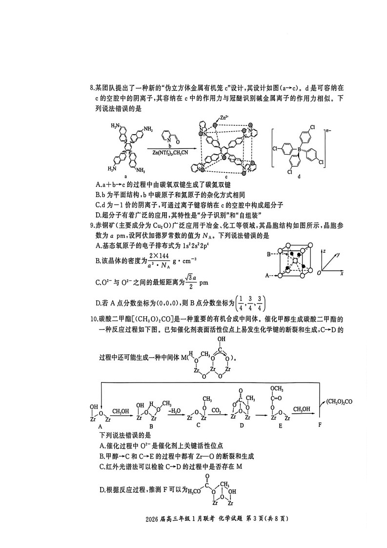 2026届百师联盟高三上学期1月联考化学试题第3页