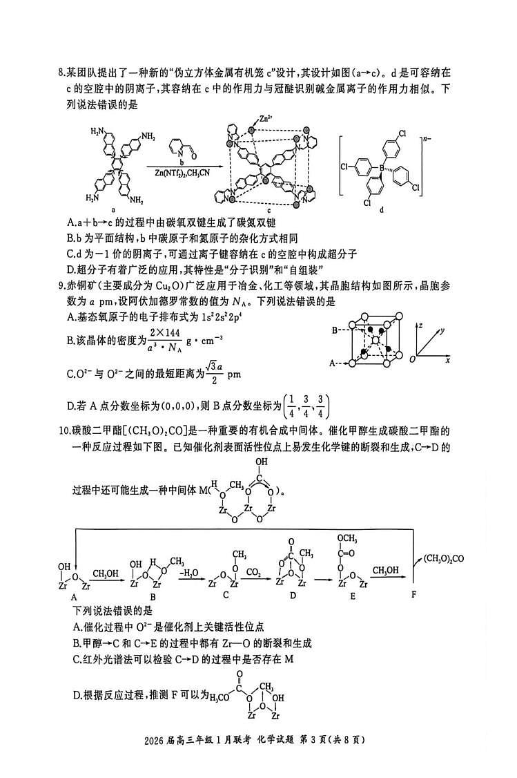 2026届百师联盟高三上学期1月联考化学试题第3页