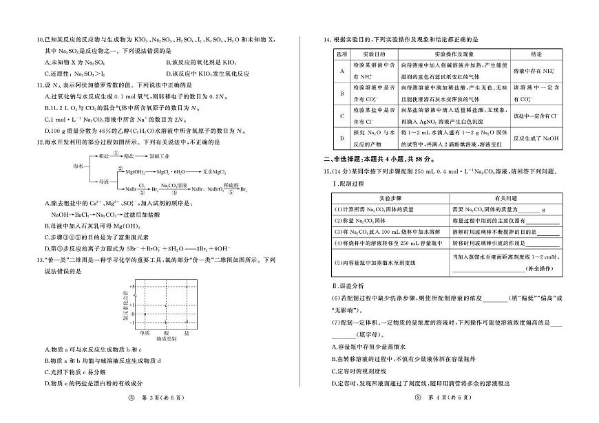 河北唐山2025-2026学年高一上学期期末考试化学试题（含答案）第2页