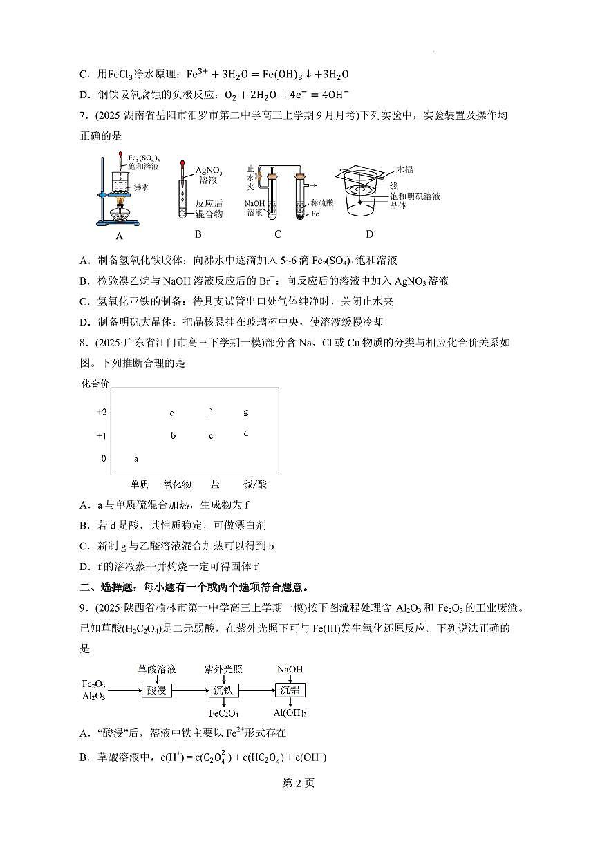 2026届高考二轮复习　 金属元素及其化合物练习(原卷）第2页