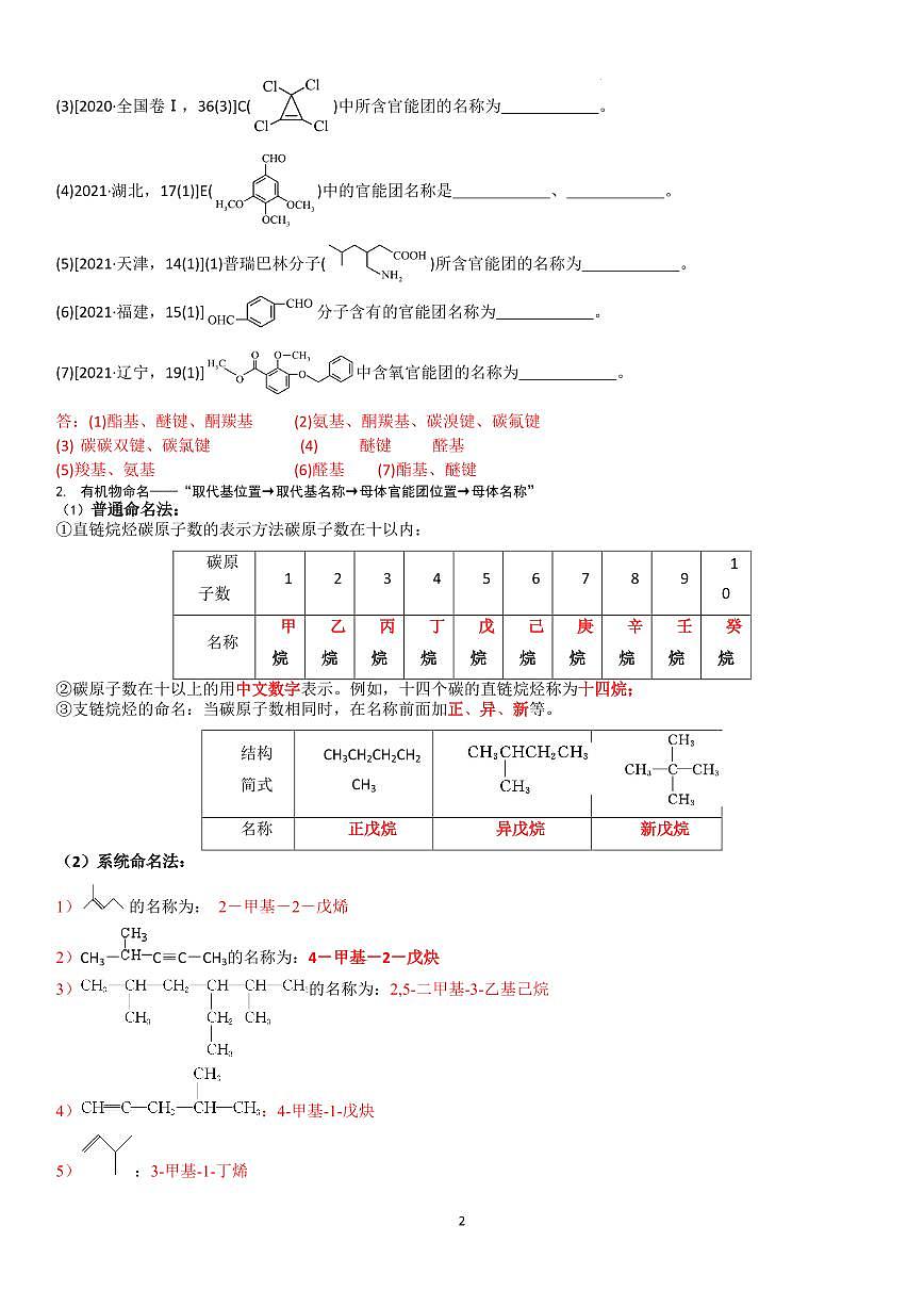 有机物复习（一）——教师版第2页