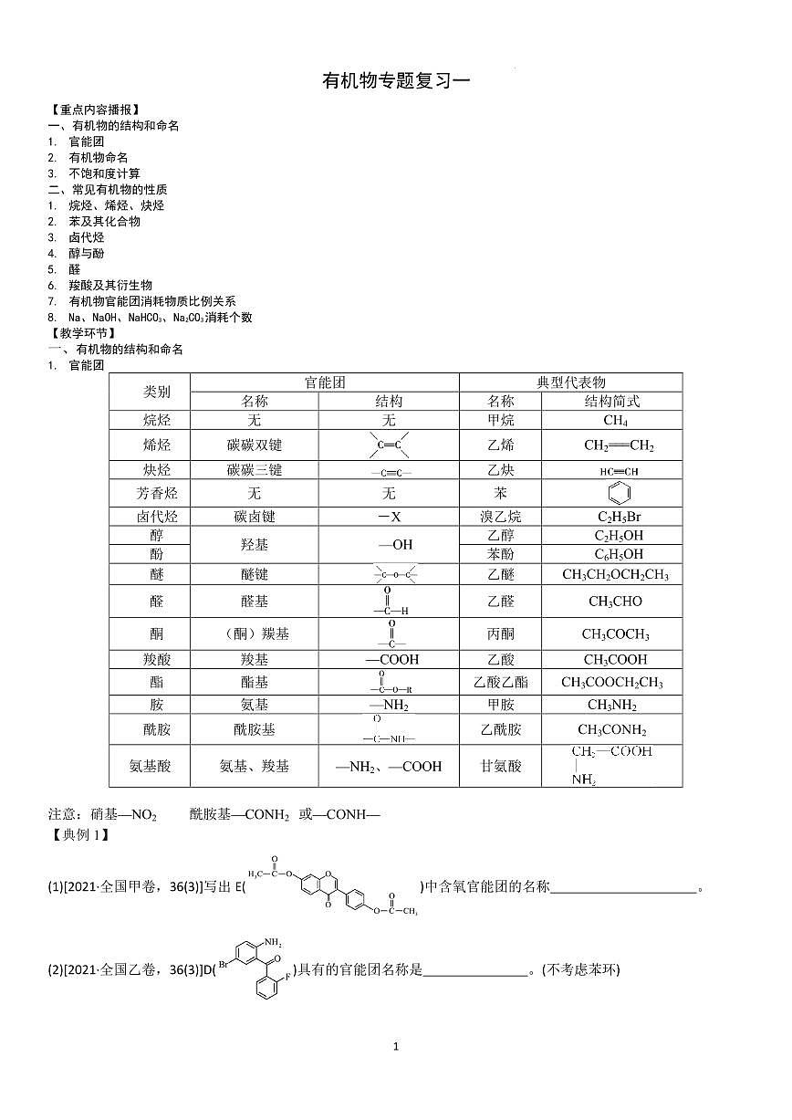 有机物复习（一）——学生版第1页