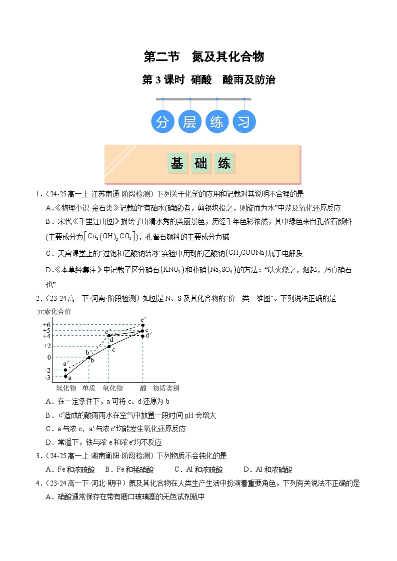 2025-2026学年高一下学期化学人教版必修第二册课时作业第五章第二节氮及其化合物第3课时第1页