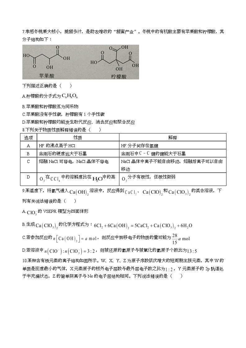 湖北省孝感市2026届高三上学期一模化学试题（Word版附答案）第3页