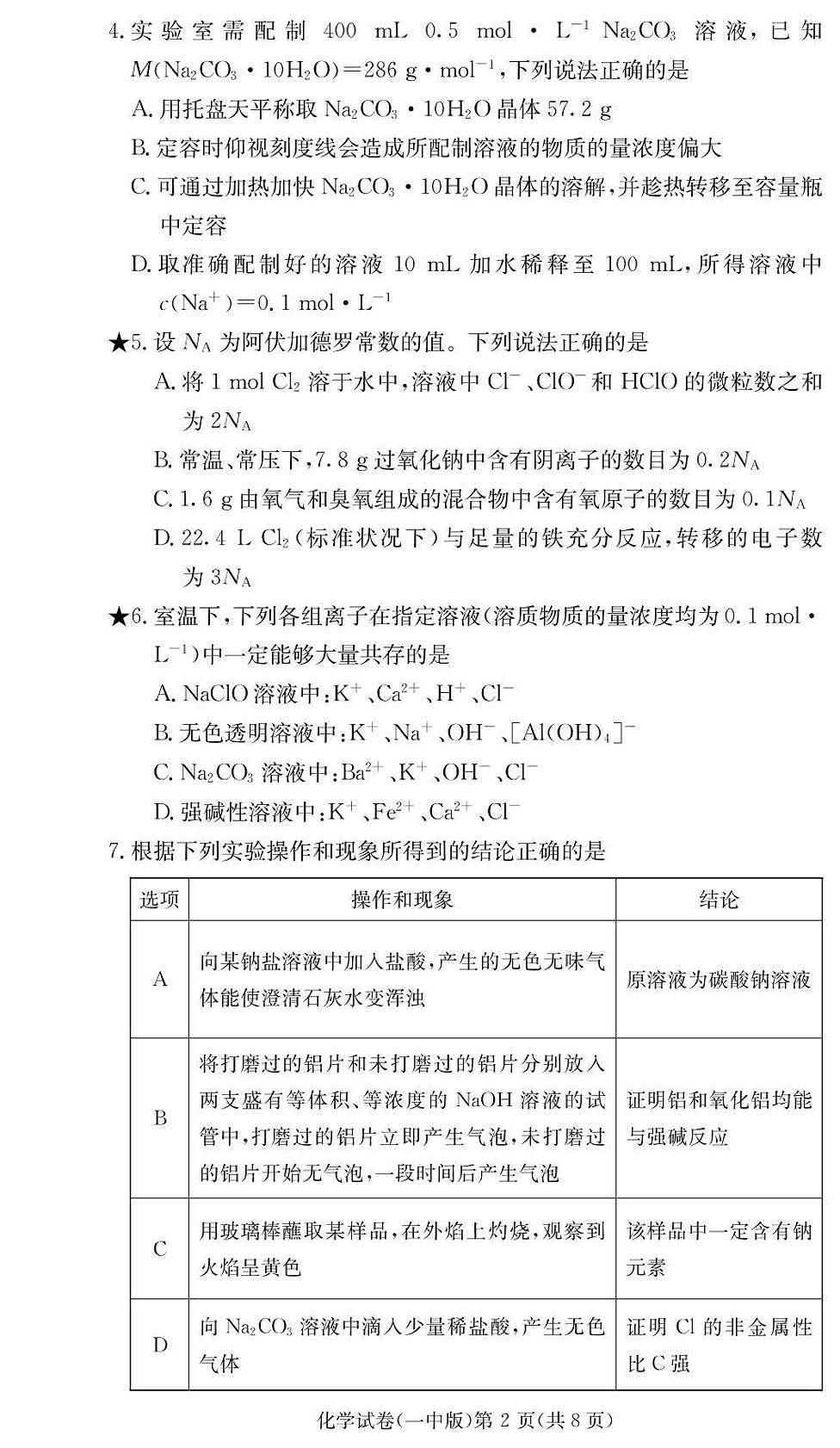 湖南省长沙市第一中学2024-2025学年高一下学期入学考试化学试题（无答案）第2页
