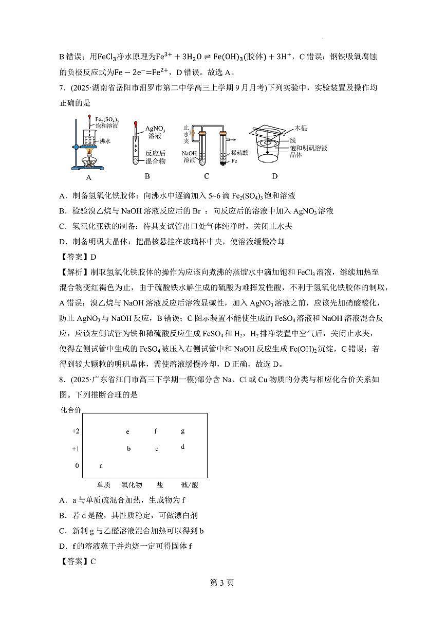 2026届高考二轮复习　 金属元素及其化合物练习(解析）第3页
