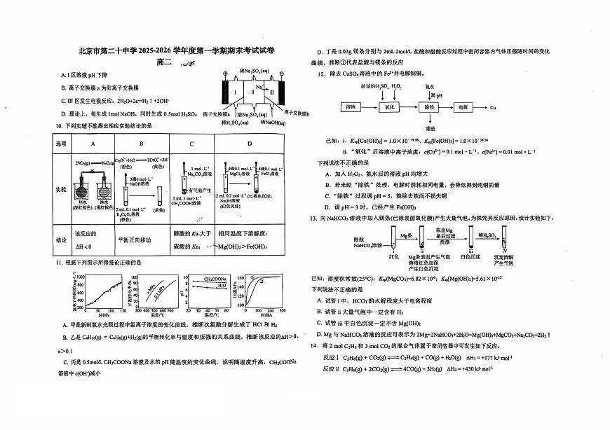 北京市第二十中学2025-2026学年度第一学期期末考试高二化学试题第2页