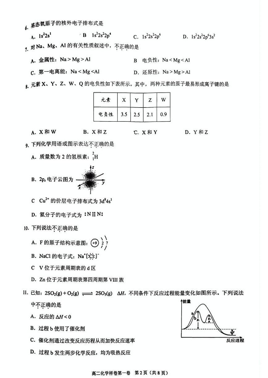 2025-2026学年北京市昌平区高第一学期高二年级上学期期末质量抽测化学样卷（无答案）第2页
