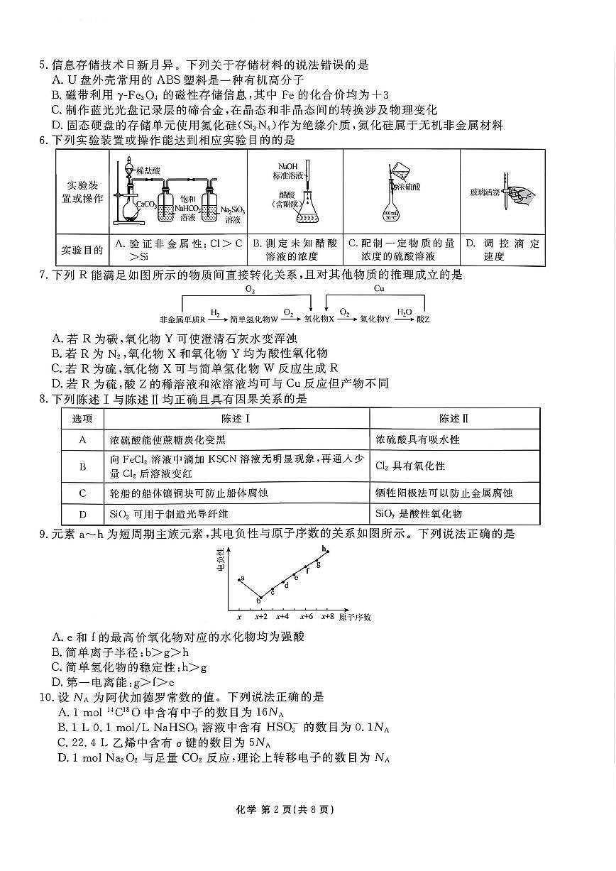 2026年衡水金卷高三上学期期末化学试题及答案第2页