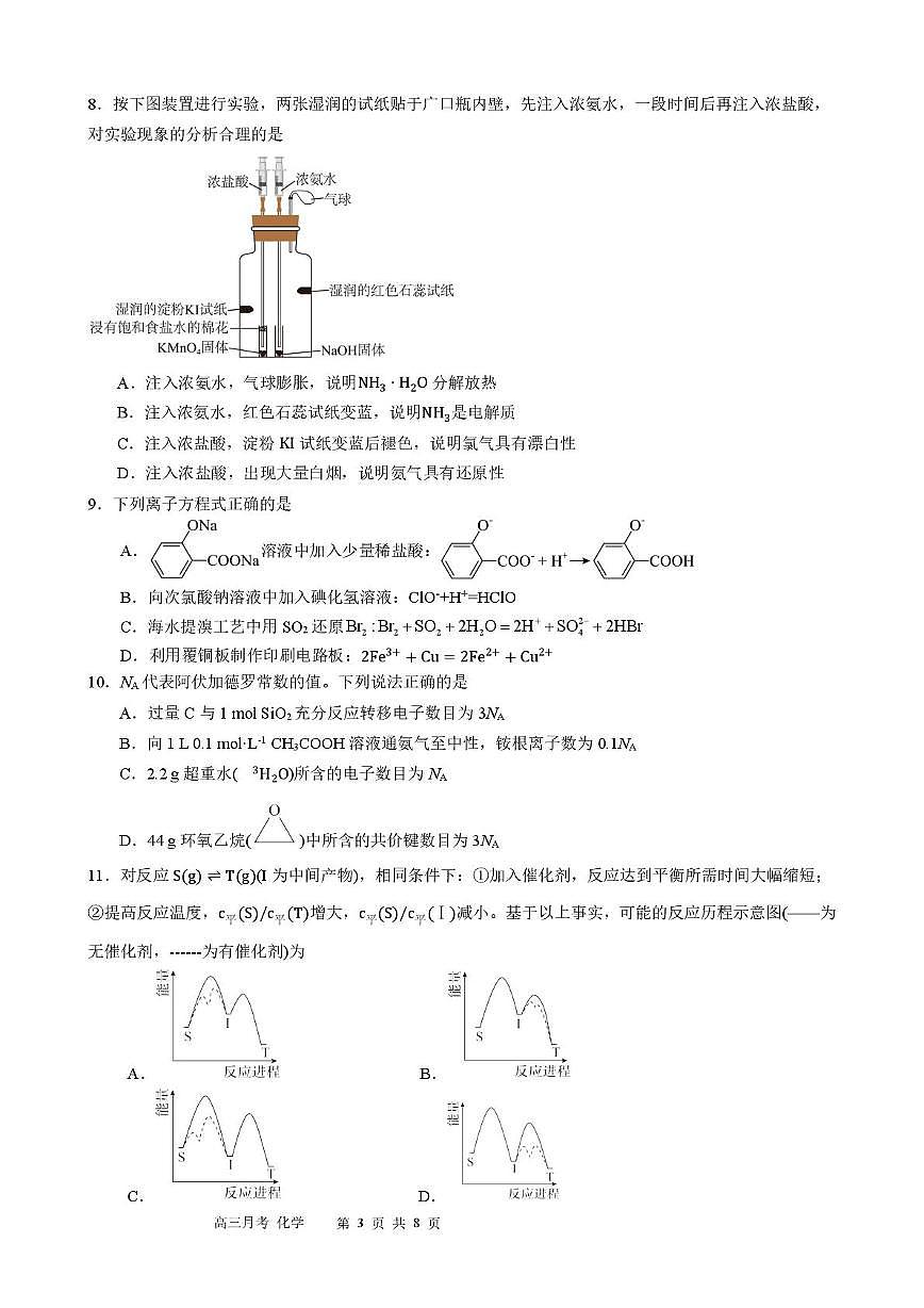 广东省南方科技大学附属中学2026届高三年级第五次月考化学试题（含答案）第3页