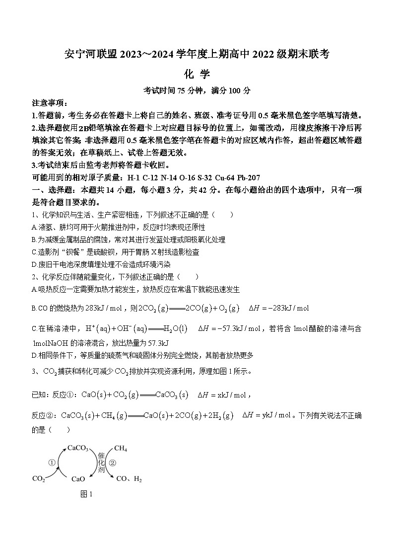 四川省凉山州安宁河联盟2023-2024学年高二上学期期末联考试题 化学 含答案第1页