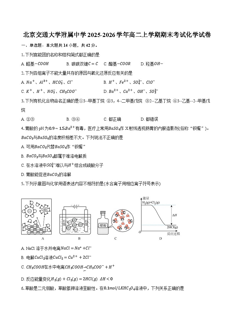 北京交通大学附属中学2025-2026学年高二上学期期末考试化学试卷（含答案+解析）第1页