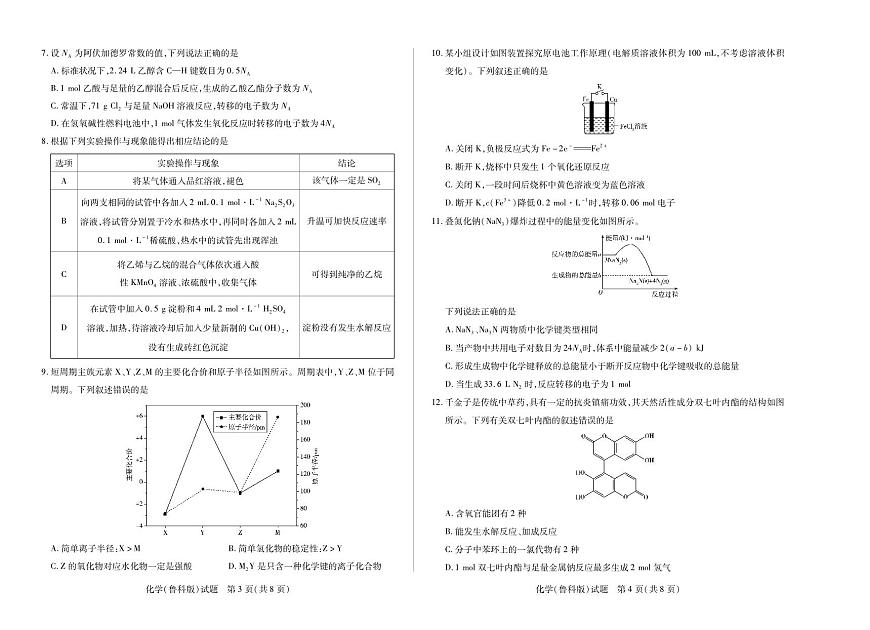 河南省天一大联考2024-2025学年高一下学期6月摸底考试化学试卷（鲁科版）（无答案）第2页