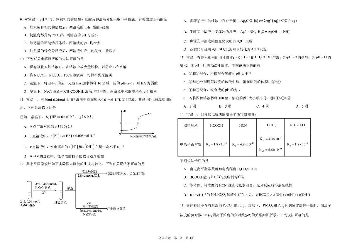 高二化学期中考试卷第2页