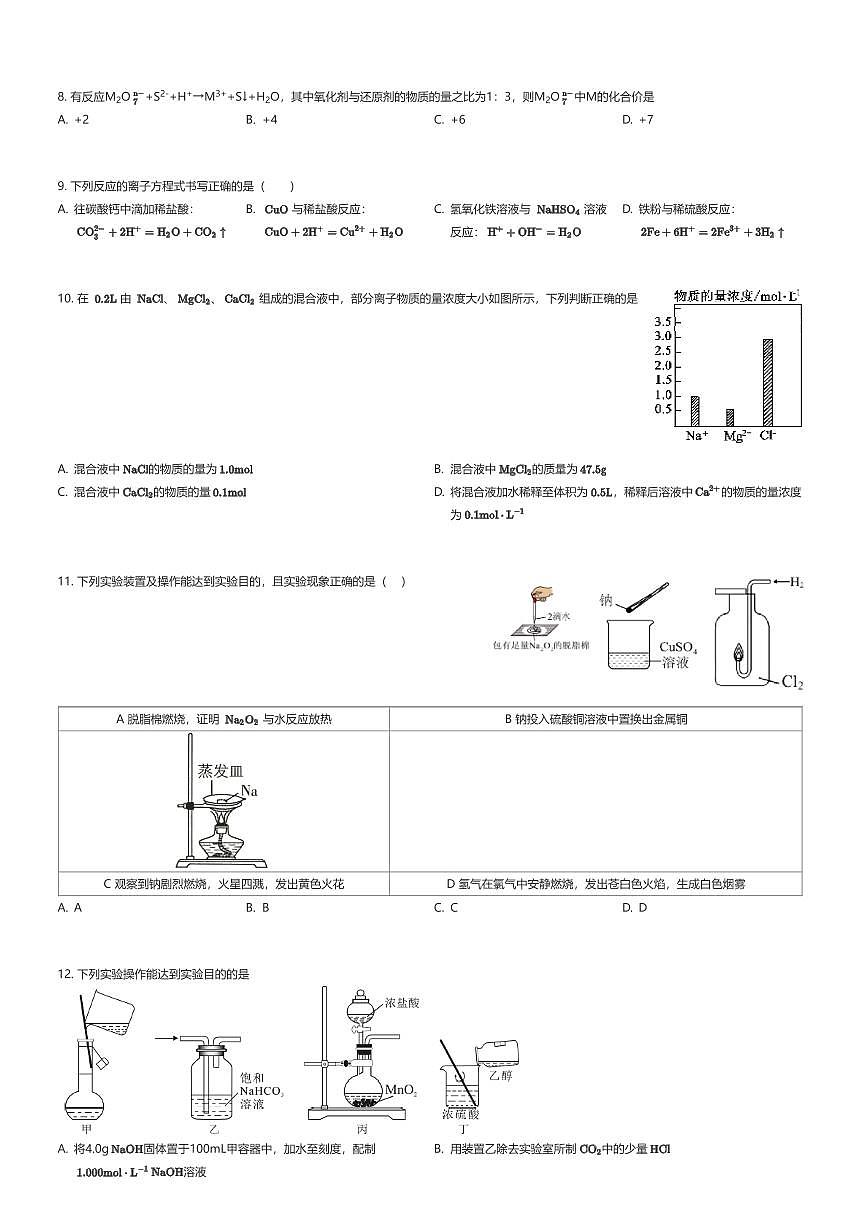 2025~2026学年山东济南历城区济南外国语学校高一上学期期中化学试卷（有答案解析）第2页