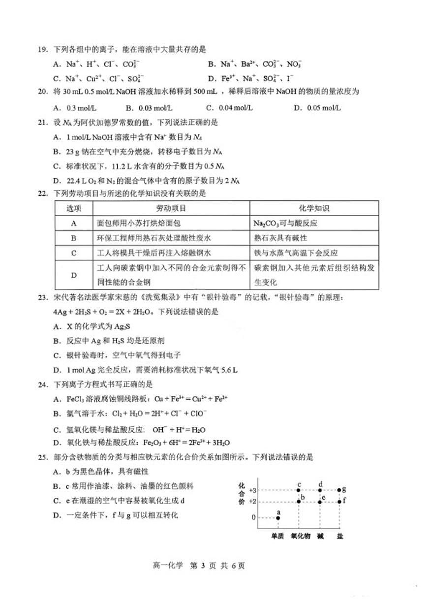 黑龙江省哈尔滨市2028届高一上期末学业质量监测化学试卷（含答案）第3页