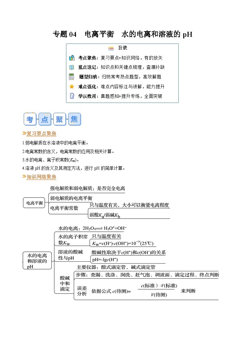 专题04 电离平衡 水的电离和溶液的pH（解析版）第1页