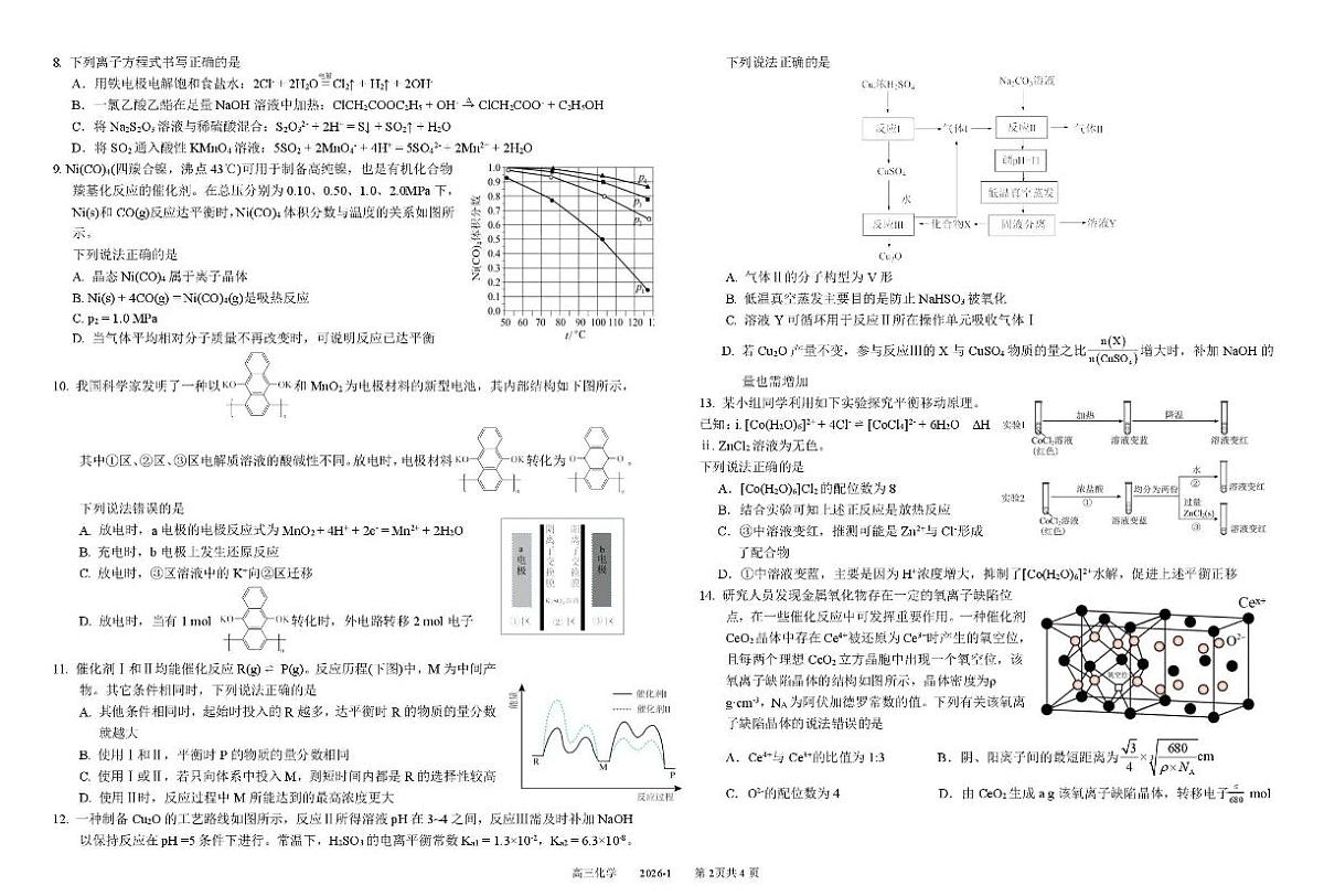 化学-树德中学高2023级高三上期期末测试试卷及答案第2页