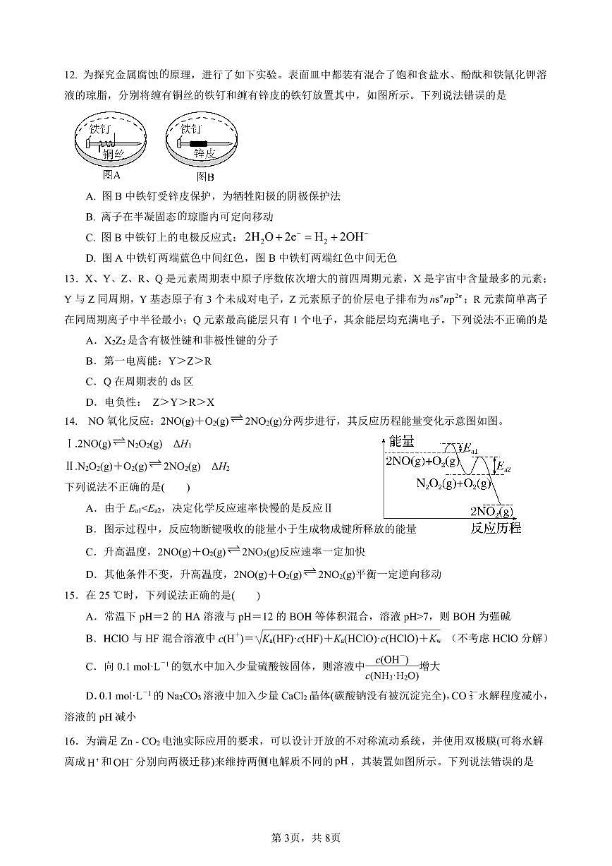 2024学年第一学期期中考试 高二化学 试卷(1)第3页