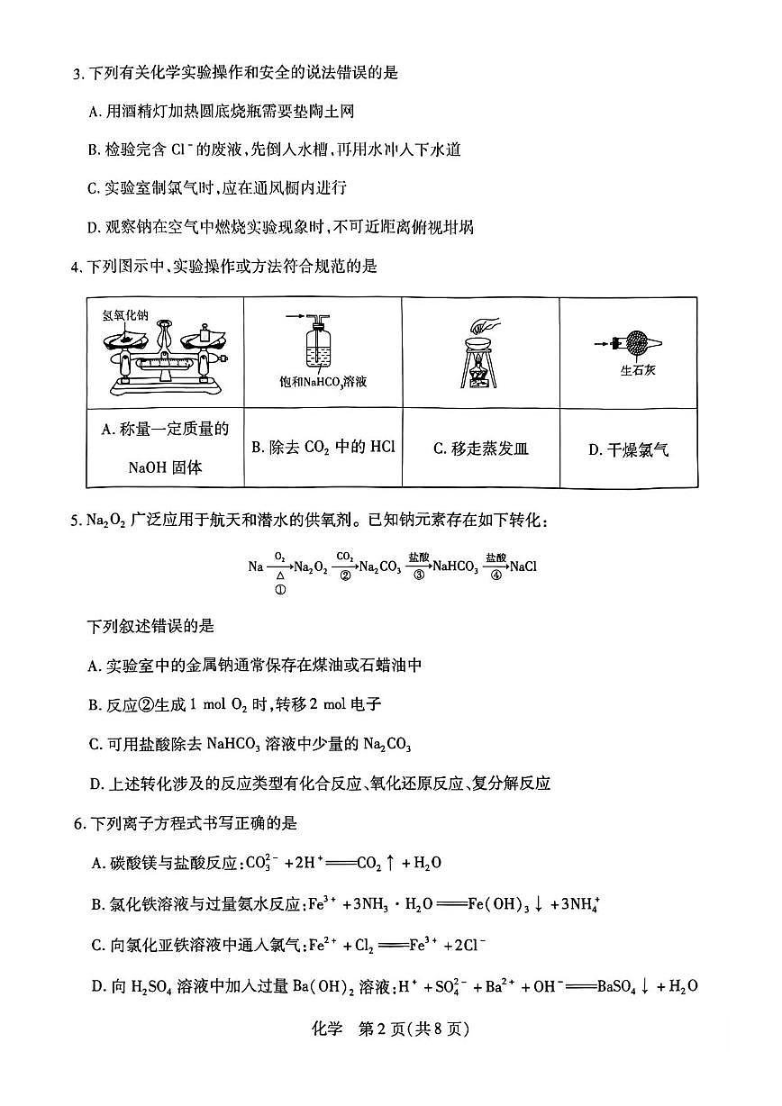 安徽临泉二中2025-2026学年高一上学期期末化学试卷第2页