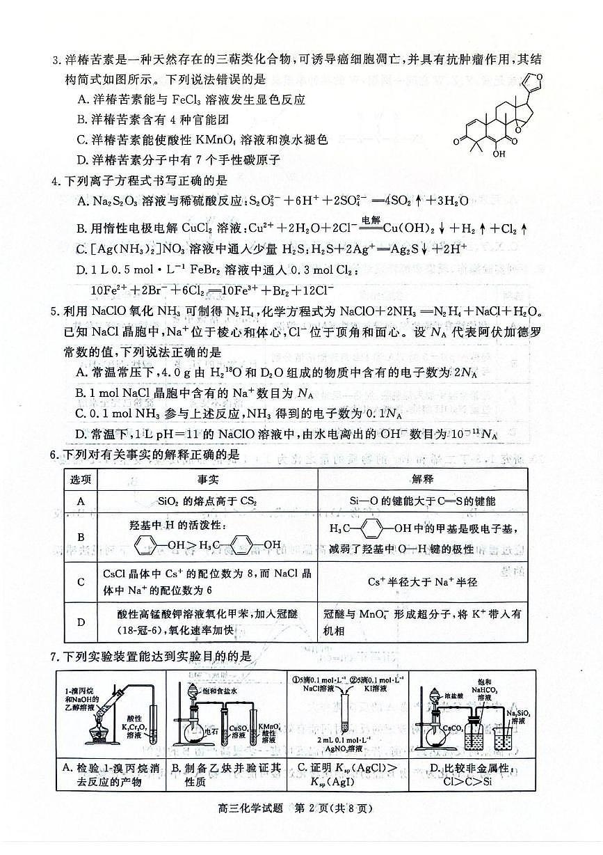 河南鹤壁市2025-2026学年高三上学期2月期末化学试题第2页