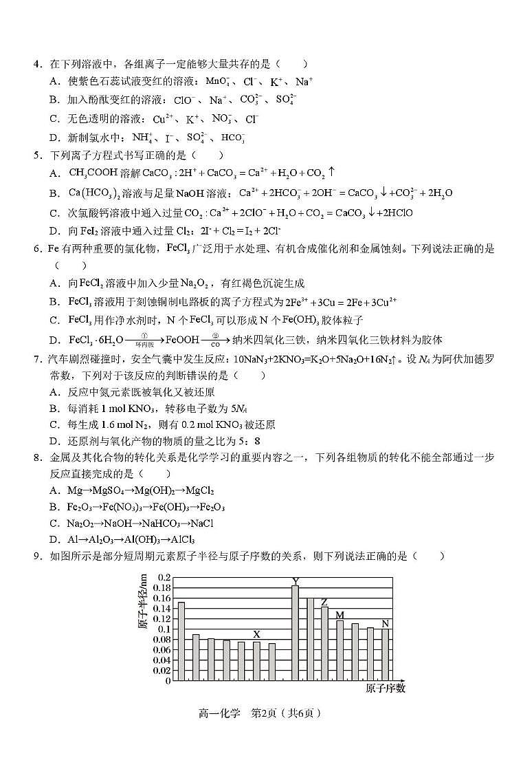 合肥一中2025-2026学年高一上学期2月期末化学试题第2页