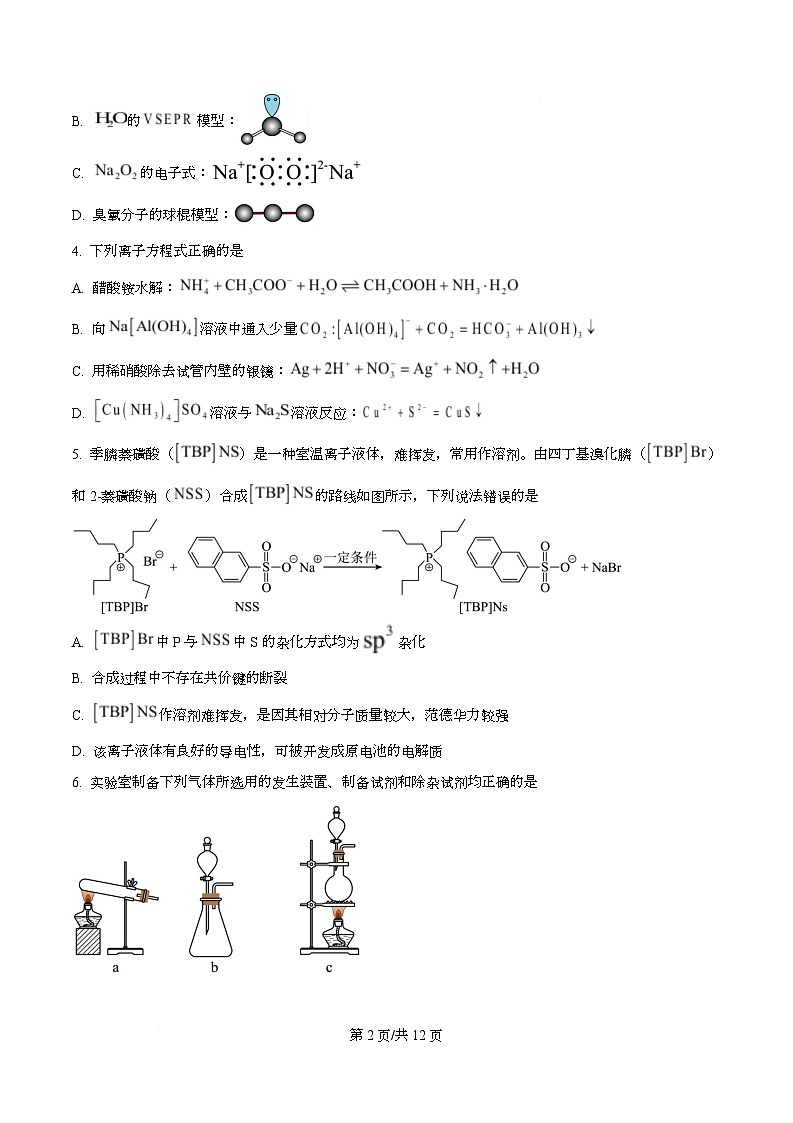 四川省乐山市2026届高三上学期第一次调查研究考试化学试题（原卷版）第2页